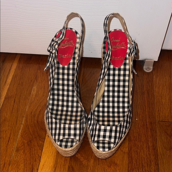 Christian Louboutin Black and White Gingham Espadrilles - Picture 1 of 9